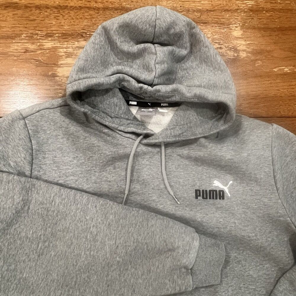PUMA Hoodie Mens XLT Big Tall Gray Fleece Essentials Logo Pullover Sweatshirt